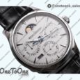 Реплика часов Jaeger-lecoultre Master Ultra Thin Perpetual Calendar Stainless steel Top-tier Копия один в один Gray&Black&White Dials Black Leather Strap V2