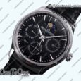 Реплика часов Jaeger-lecoultre Master Ultra Thin Perpetual Calendar Stainless steel Top-tier Копия один в один Gray&Black&White Dials Black Leather Strap V2