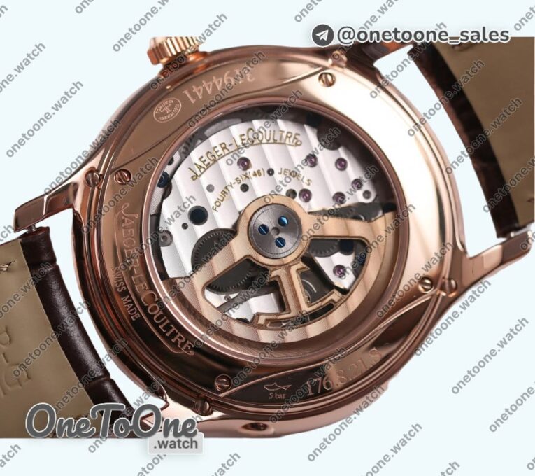 Реплика часов Jaeger-lecoultre Master Ultra Thin Perpetual Calendar Rose gold Top-tier Копия один в один Cream Dial Brown Leather Strap V2