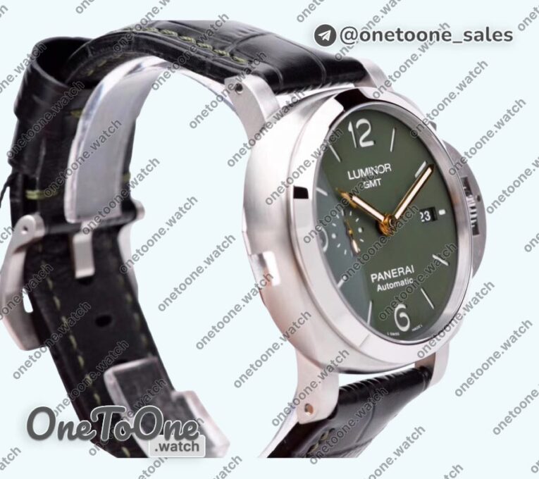 Реплика часов Panerai PAM1056 V T Top-tier Копия один в один Green Dial Black Leather Strap P.9011