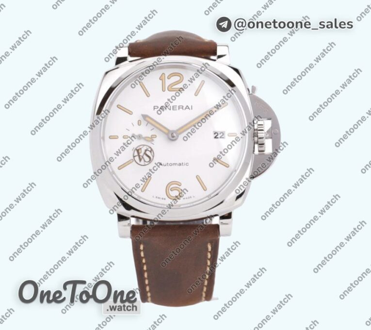 Реплика часов Panerai PAM1046 Luminor Due Top-tier Копия один в один White Dial Brown Asso Strap AXXXIV