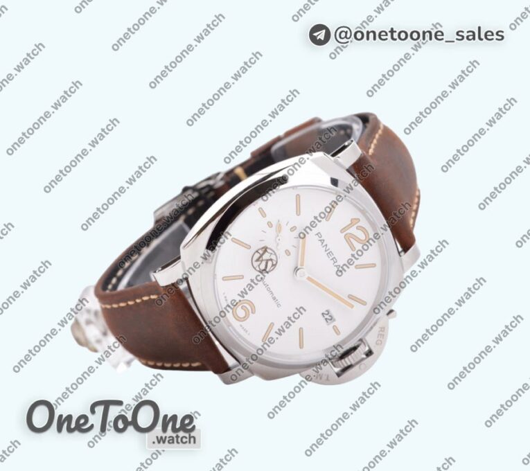 Реплика часов Panerai PAM1046 Luminor Due Top-tier Копия один в один White Dial Brown Asso Strap AXXXIV