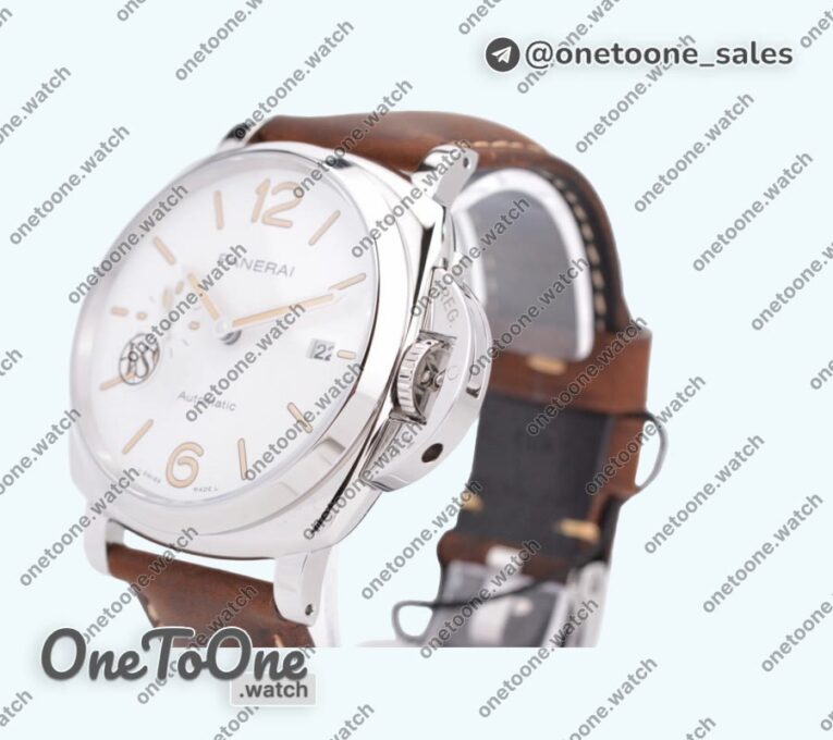 Реплика часов Panerai PAM1046 Luminor Due Top-tier Копия один в один White Dial Brown Asso Strap AXXXIV
