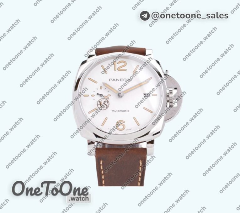 Реплика часов Panerai PAM1046 Luminor Due Top-tier Копия один в один White Dial Brown Asso Strap AXXXIV