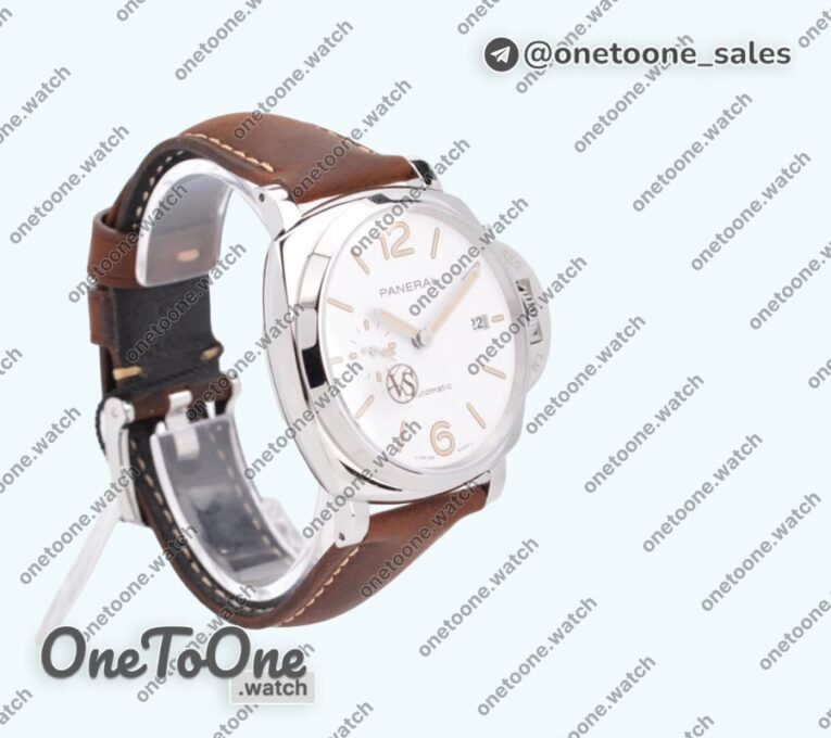 Реплика часов Panerai PAM1046 Luminor Due Top-tier Копия один в один White Dial Brown Asso Strap AXXXIV