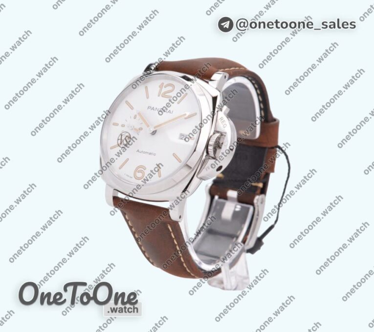 Реплика часов Panerai PAM1046 Luminor Due Top-tier Копия один в один White Dial Brown Asso Strap AXXXIV