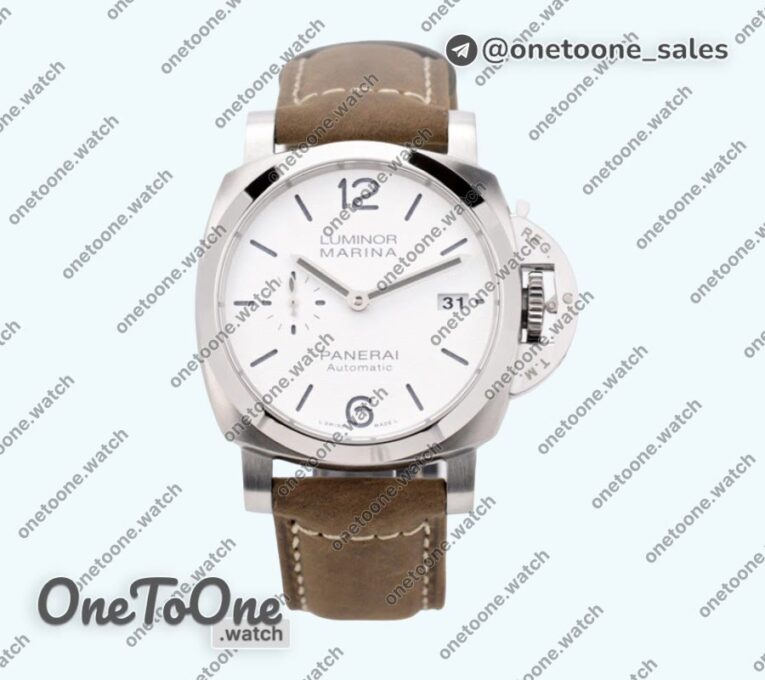 Реплика часов Panerai PAM1394 Luminor Marina 42mm Top-tier Копия один в один White Dial on Brown Asso Strap P.9010 Clone
