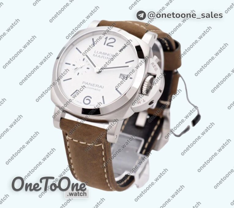 Реплика часов Panerai PAM1394 Luminor Marina 42mm Top-tier Копия один в один White Dial on Brown Asso Strap P.9010 Clone
