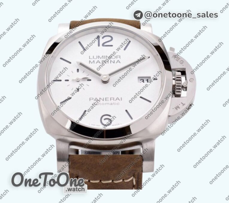 Реплика часов Panerai PAM1394 Luminor Marina 42mm Top-tier Копия один в один White Dial on Brown Asso Strap P.9010 Clone