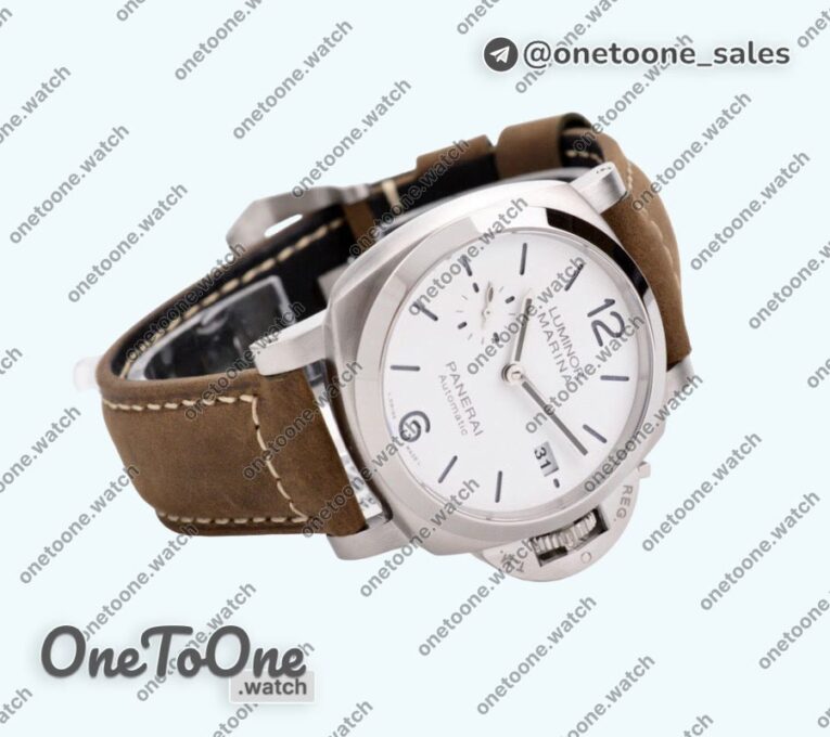 Реплика часов Panerai PAM1394 Luminor Marina 42mm Top-tier Копия один в один White Dial on Brown Asso Strap P.9010 Clone