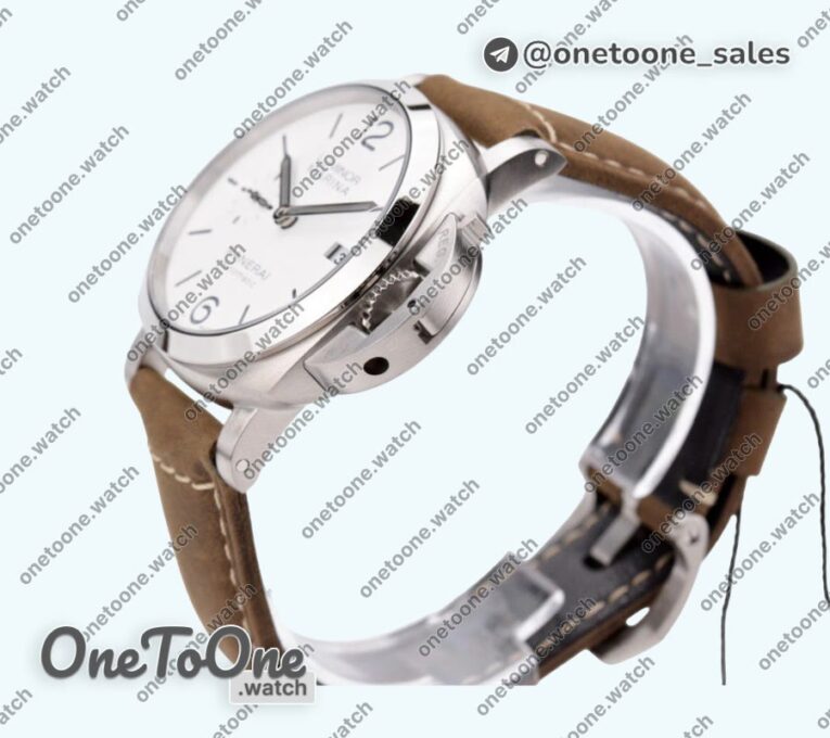 Реплика часов Panerai PAM1394 Luminor Marina 42mm Top-tier Копия один в один White Dial on Brown Asso Strap P.9010 Clone