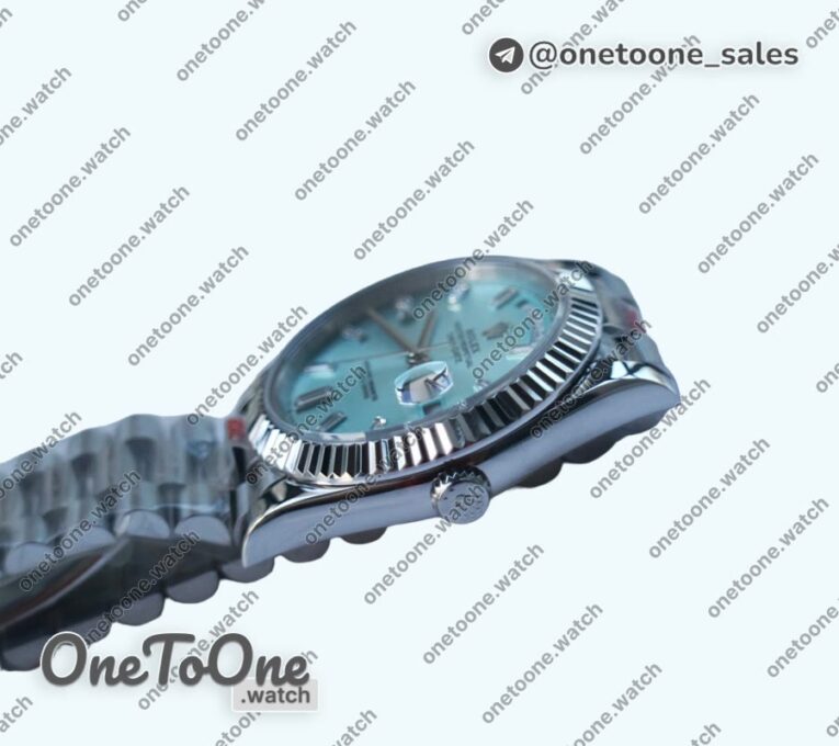 Реплика часов Rolex DayDate 40mm Fluted Pres 904L Stainless steel Silver&Blue dials Diamonds Marker Bracelet