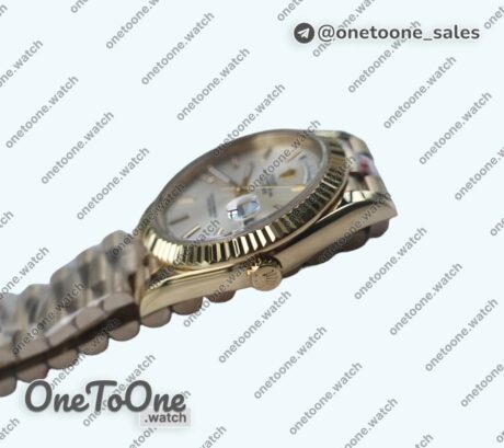Реплика часов Rolex DayDate 40mm 904L Fluted Yellow gold/Yellow gold Gold&Green&Silver Dials Stick Marker Bracelet