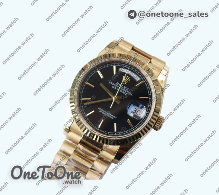 Реплика часов Rolex DayDate 36mm Fluted Pres Yellow gold 5 dials Stick Marker Bracelet