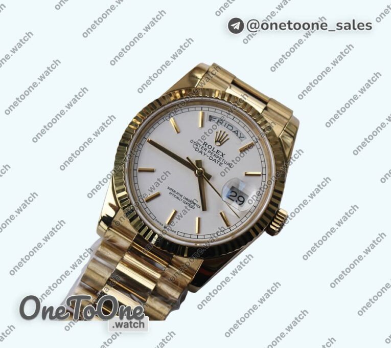 Реплика часов Rolex DayDate 36mm Fluted Pres Yellow gold 5 dials Stick Marker Bracelet