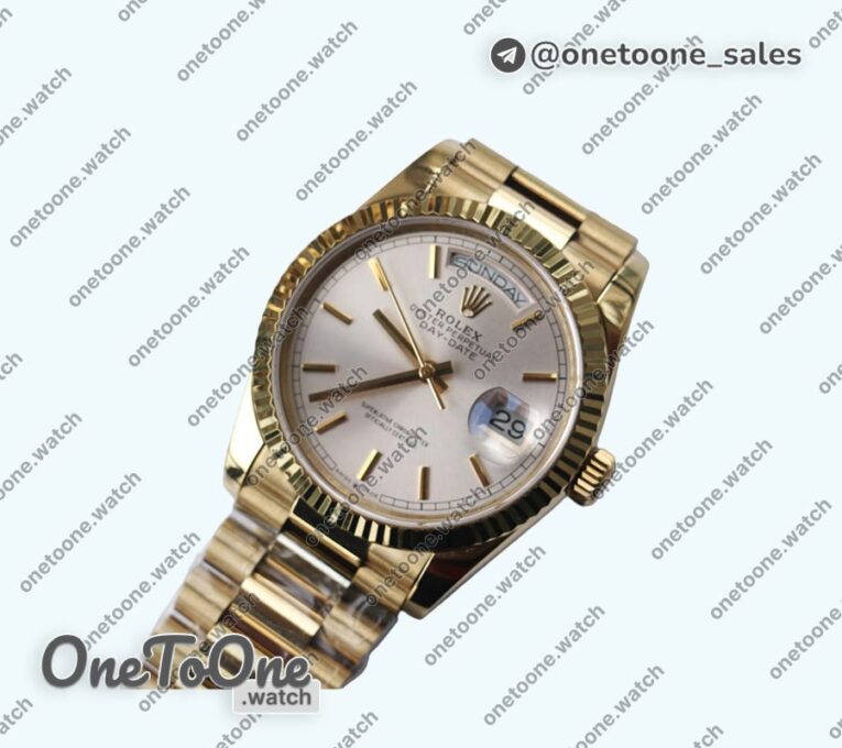 Реплика часов Rolex DayDate 36mm Fluted Pres Yellow gold 5 dials Stick Marker Bracelet