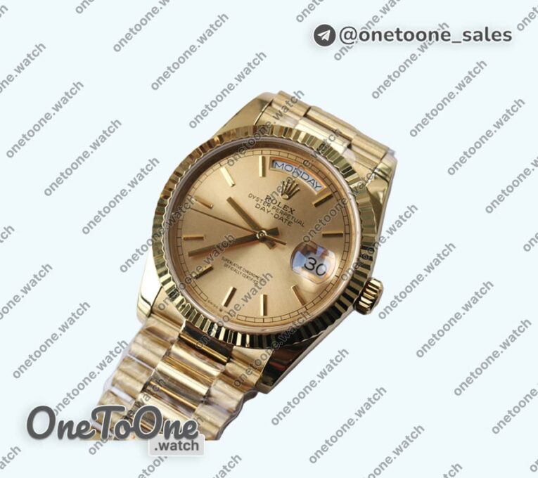 Реплика часов Rolex DayDate 36mm Fluted Pres Yellow gold 5 dials Stick Marker Bracelet