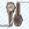 Реплика часов Rolex DayDate 40mm Fluted Rose gold/Rose gold Pink&Brown Dials Stick Marker Bracelet