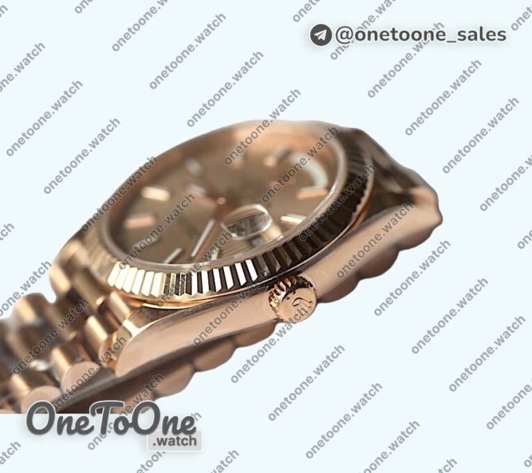 Реплика часов Rolex DayDate 40mm Fluted Rose gold/Rose gold Pink&Brown Dials Stick Marker Bracelet