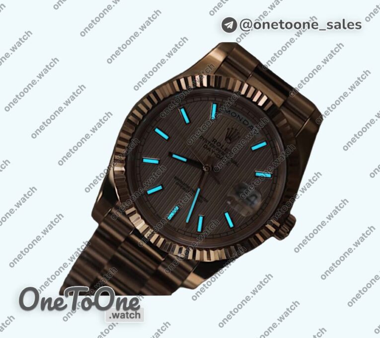 Реплика часов Rolex DayDate 40mm Fluted Rose gold/Rose gold Pink&Brown Dials Stick Marker Bracelet