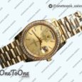 Реплика часов Rolex DayDate 36mm Diamonds Bezel Pres Yellow gold Gold Dial Stick Marker Bracelet