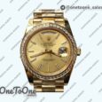 Реплика часов Rolex DayDate 36mm Diamonds Bezel Pres Yellow gold Gold Dial Stick Marker Bracelet