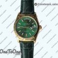Реплика часов Rolex DayDate 36mm Fluted Pres Yellow gold Green Stick Marker Leather