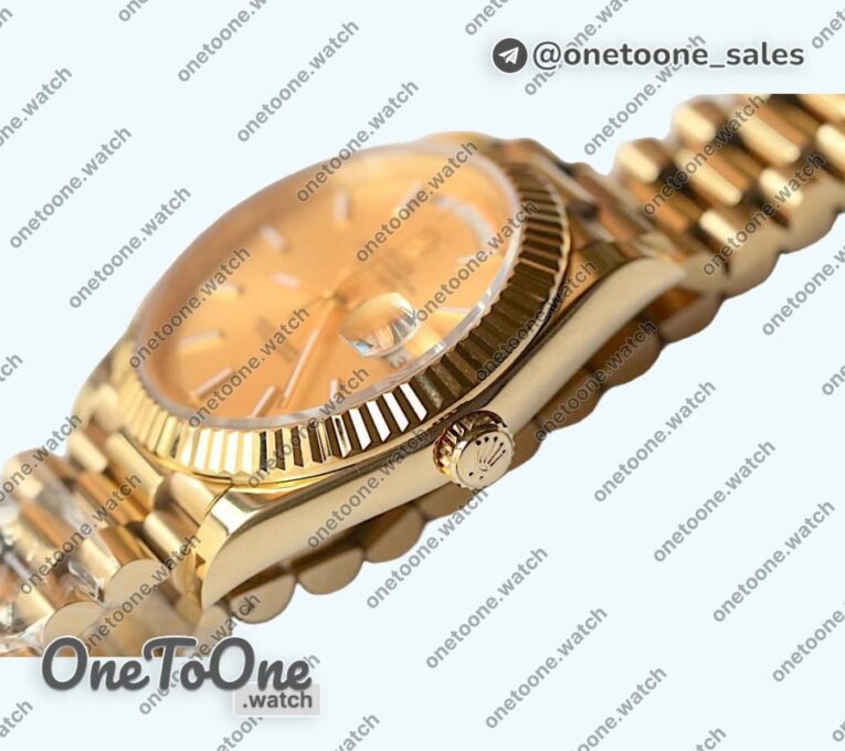 Реплика часов Rolex DayDate 40mm Fluted Yellow gold Gold Dial Stick Marker Bracelet