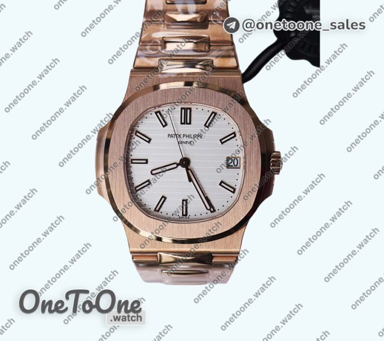 Реплика часов Patek Philippe Nautilus 5711/1R Top-tier Копия один в один White Textured Dial Rose gold Bracelet 324CS