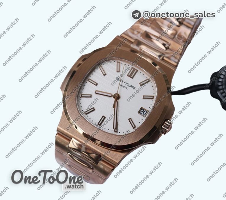 Реплика часов Patek Philippe Nautilus 5711/1R Top-tier Копия один в один White Textured Dial Rose gold Bracelet 324CS