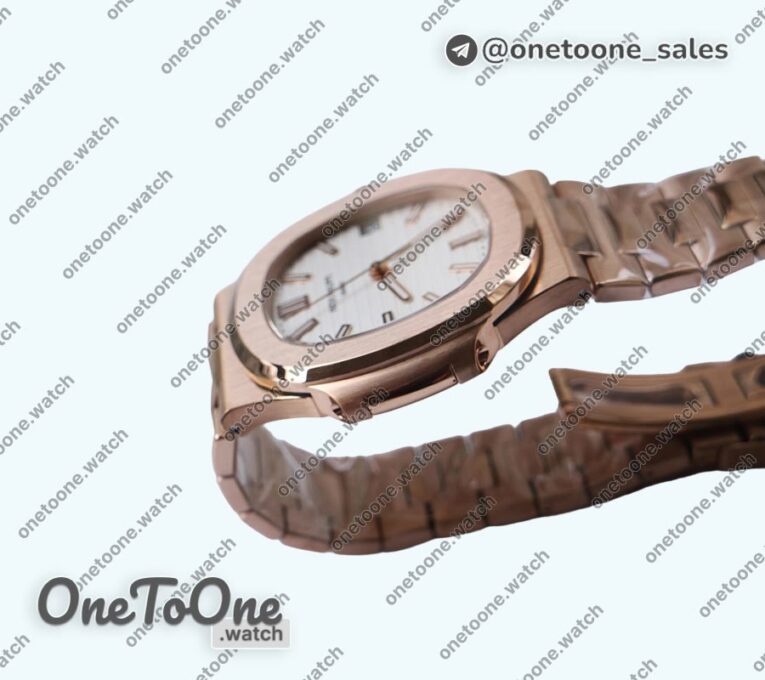 Реплика часов Patek Philippe Nautilus 5711/1R Top-tier Копия один в один White Textured Dial Rose gold Bracelet 324CS