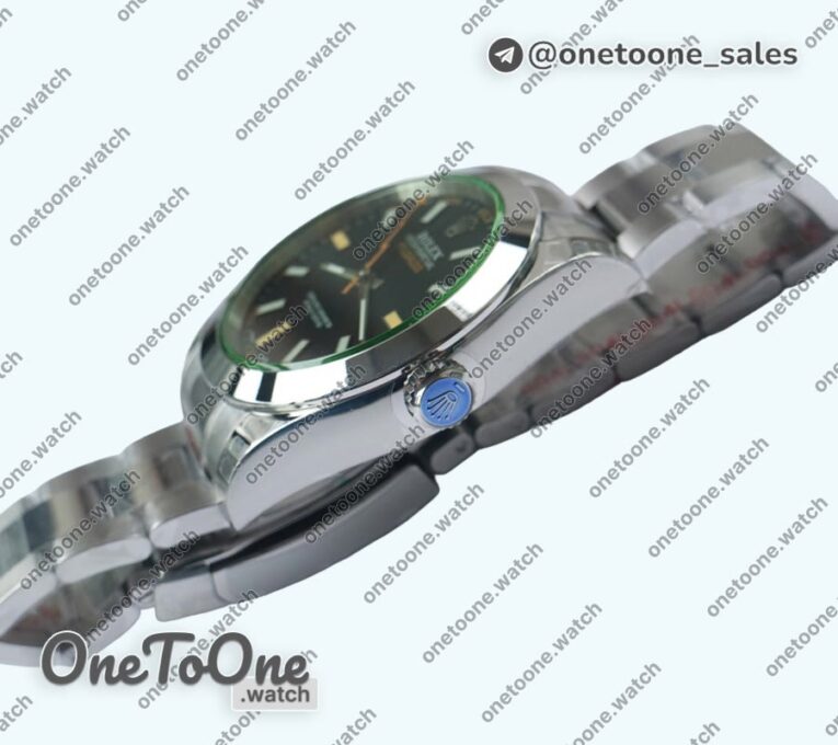 Реплика часов Rolex Milgauss 116400 GV Green Sapphire 904L Top-tier Копия один в один Black Dial Stainless steel Bracelet D