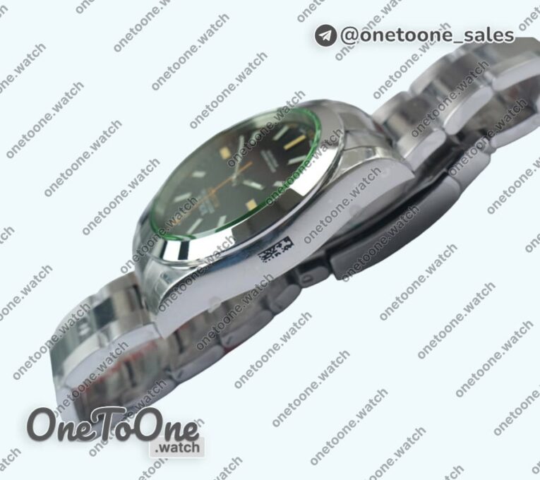 Реплика часов Rolex Milgauss 116400 GV Green Sapphire 904L Top-tier Копия один в один Black Dial Stainless steel Bracelet D