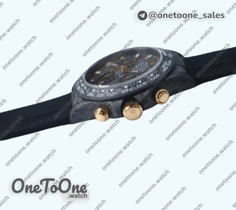 Реплика часов Rolex Daytona DIW Carbon Top-tier Копия один в один Carbon/Black Dial Black Nylon Strap