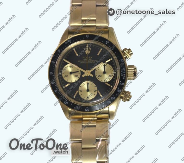 Реплика часов Rolex Daytona 6263PN Black Bezel Yellow gold Black Dial Asian Venus 75