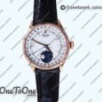 Реплика часов Rolex Cellini 50535 Moonphase 904L Rose gold White Dial Leather K Mod