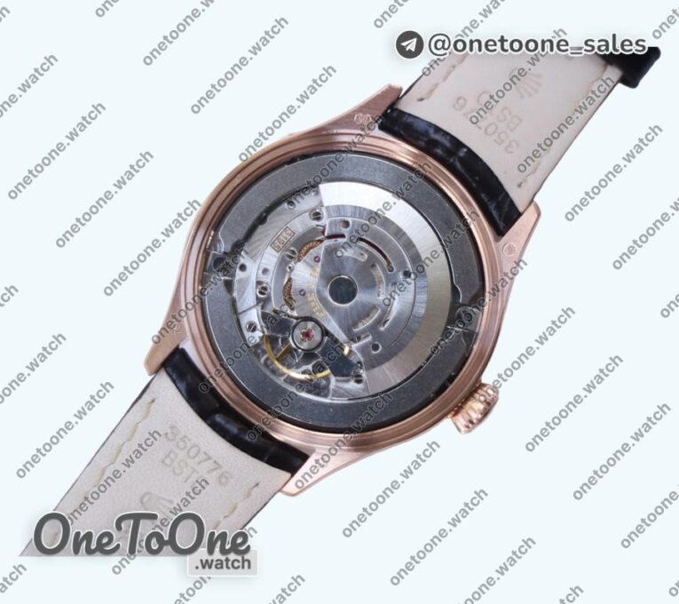 Реплика часов Rolex Cellini 50535 Moonphase 904L Rose gold White Dial Leather K Mod