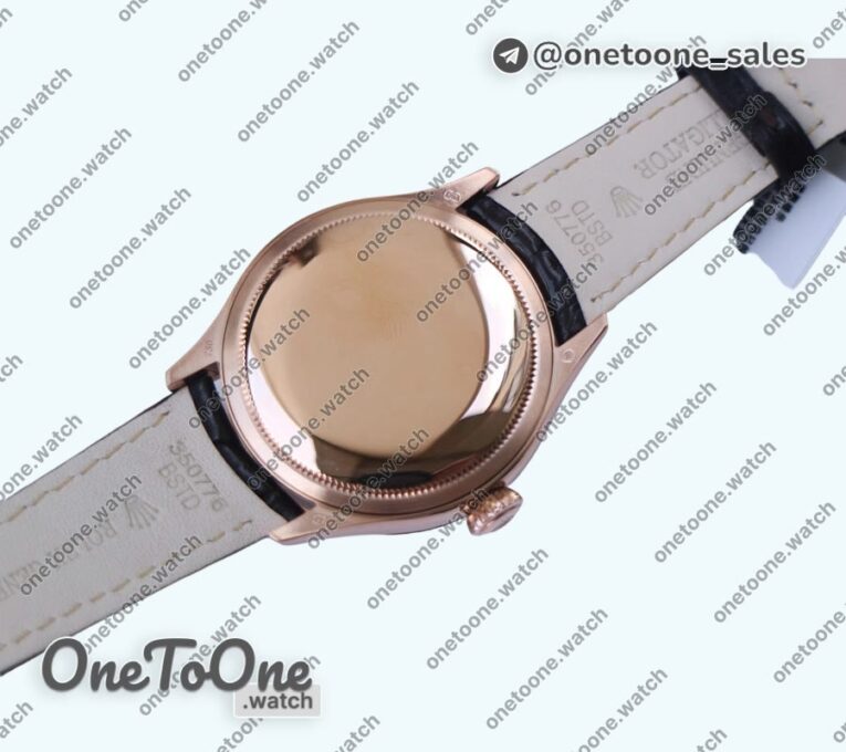 Реплика часов Rolex Cellini 50535 Moonphase 904L Rose gold White Dial Leather K Mod
