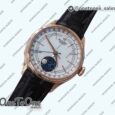Реплика часов Rolex Cellini 50535 Moonphase 904L Rose gold White Dial Leather K Mod