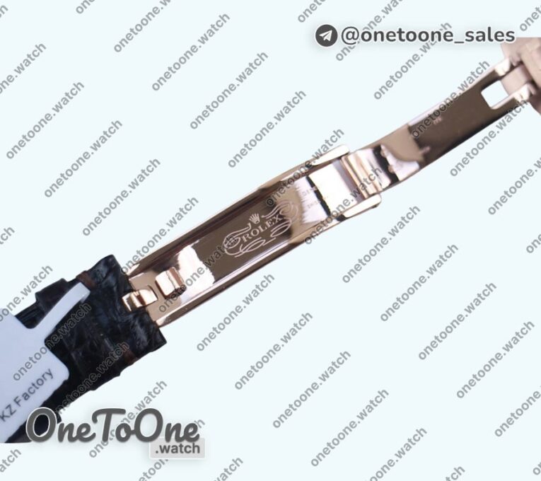 Реплика часов Rolex Cellini 50535 Moonphase 904L Rose gold White Dial Leather K Mod