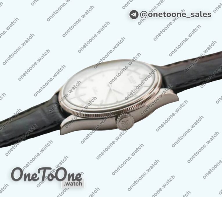 Реплика часов Rolex Cellini Time 50509 Stainless steel Silver Dial Leather Asia 3132