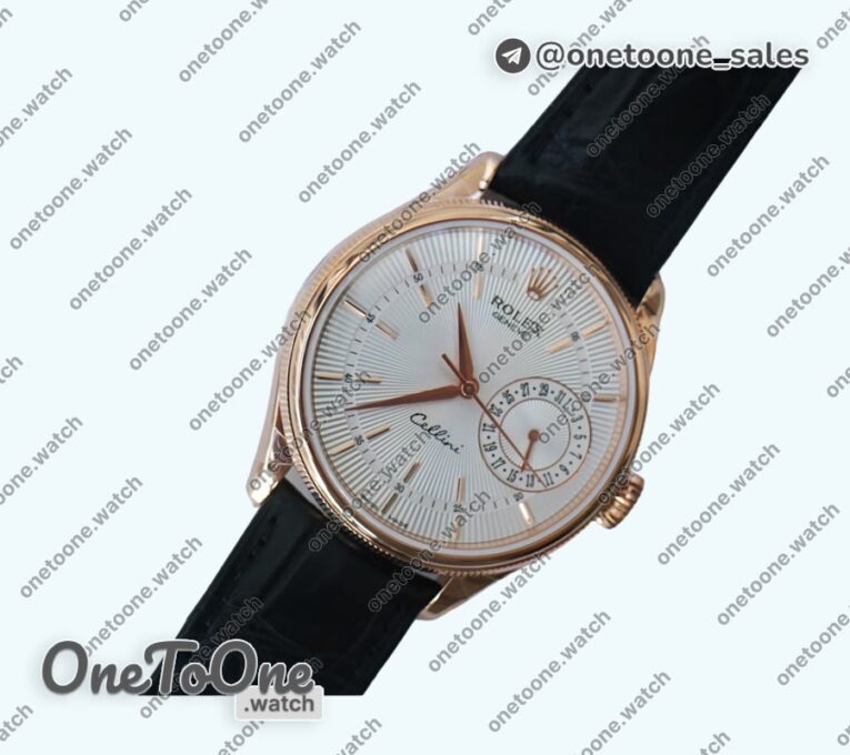 Реплика часов Rolex Cellini Date 39mm Rose gold Black&White Dials Leather Asia 3165 Mod