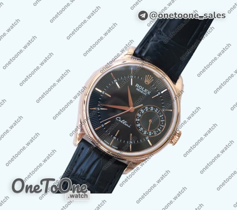 Реплика часов Rolex Cellini Date 39mm Rose gold Black&White Dials Leather Asia 3165 Mod