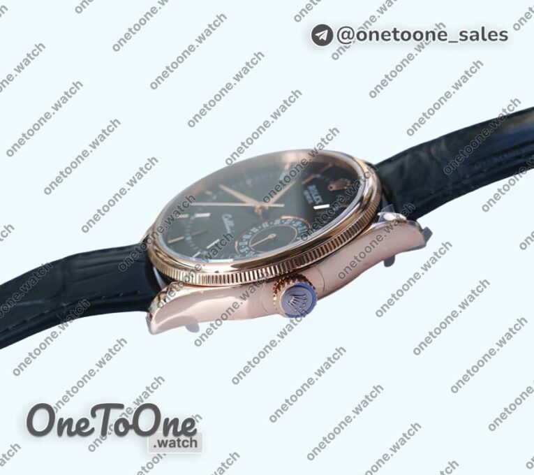 Реплика часов Rolex Cellini Date 39mm Rose gold Black&White Dials Leather Asia 3165 Mod
