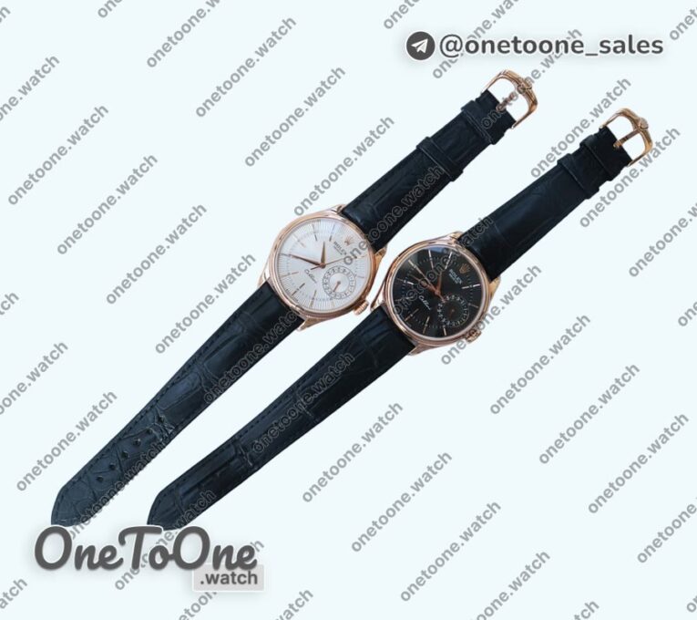 Реплика часов Rolex Cellini Date 39mm Rose gold Black&White Dials Leather Asia 3165 Mod