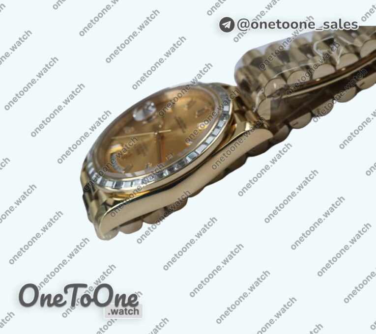 Реплика часов Rolex DayDate 40mm Diamonds Bezel Yellow gold Black&Gold Dials Dialmonds Marker Bracelet
