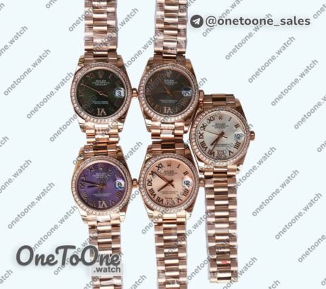 Реплика часов Rolex DateJust 31mm Rose gold Diamonds 5 Dials Roman Marker Bracelet