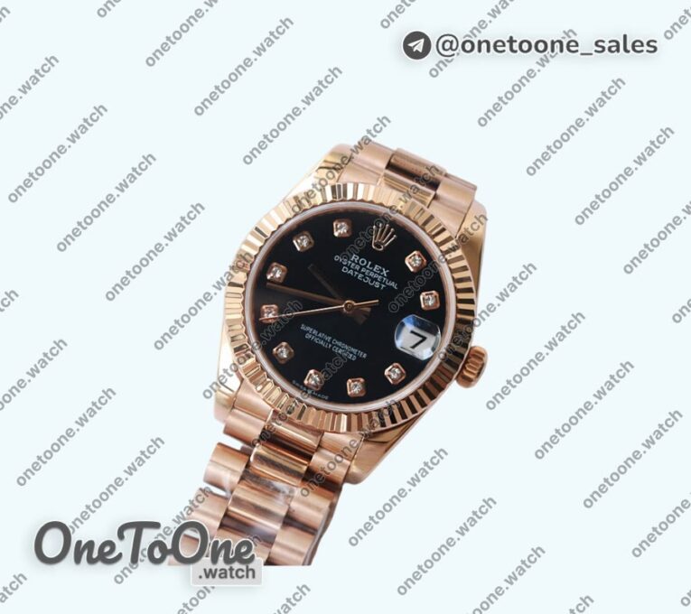 Реплика часов Rolex DateJust 31mm Rose gold Fluted Bezel 5 Dials Diamonds Marker Bracelet