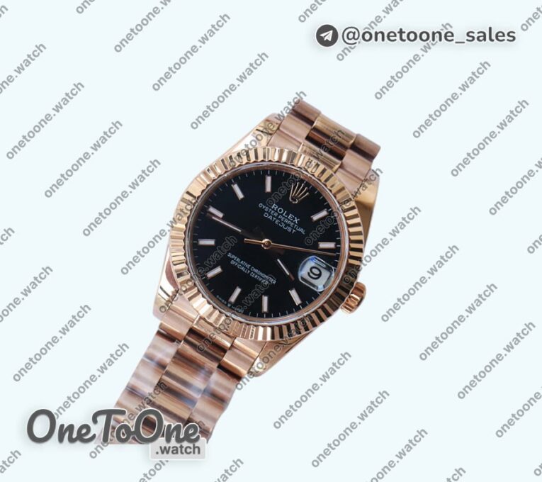 Реплика часов Rolex DateJust 31mm Rose gold Fluted Bezel 5 Dials Stick Marker Bracelet