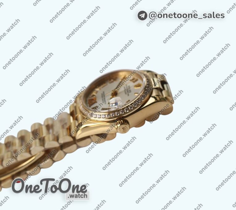 Реплика часов Rolex DateJust 31mm Yellow gold Diamonds Bezel 5 Dials Roman Marker Bracelet